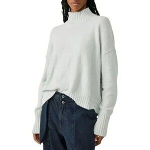 Free People Women's Vancouver Green Ribbed Trim Turtleneck Sweater Top Sz M